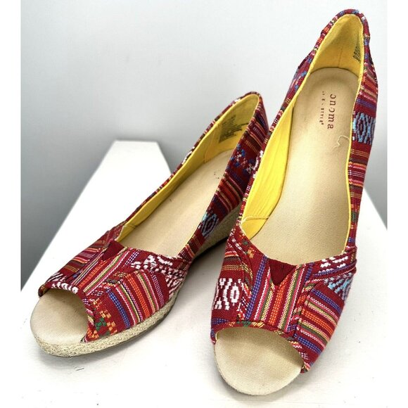 Sonoma Womens Espadrilles Wedge Sandals Peep Toe Summer Shoes Red Size 7.5 - Picture 1 of 10